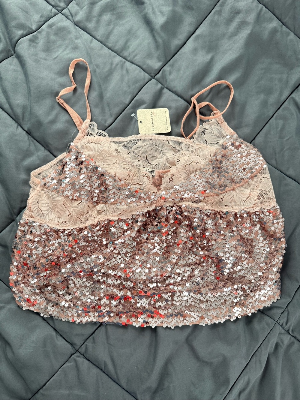 Free people Sequin Lace Camisole Crop Top - Blush Pink